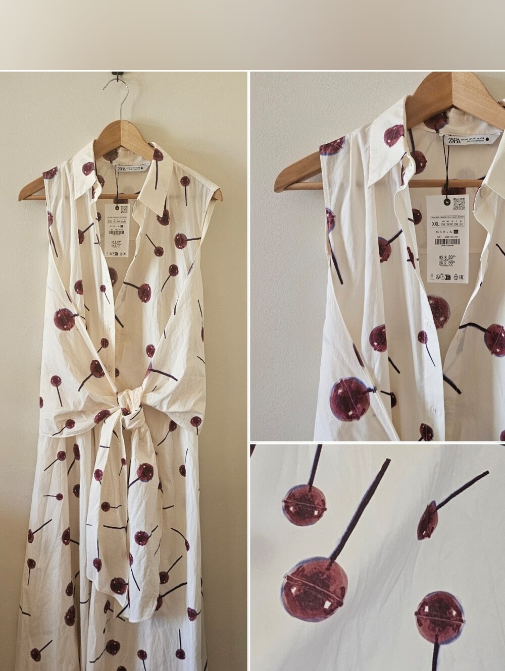 Rare Zara Lollipop Print Poplin Cotton Sleeveless Midi Shirt Dress XXL